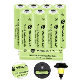 AA 1.2V 900mAh Ni-MH Rechargeable Battery, Double A 900mAh 1.2V Rechargeable Battery Pre-Charged, High Capacity for Garden Landscaping Outdoor Solar Light, String Light, Pathway Lights (8 pack)