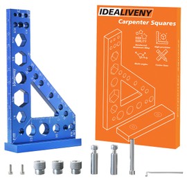 Idealiveny Small Carpenter Square Ruler Multi Angle Measuring Ruler Aluminum Speed Square for Woodworking, Carpenter Center Marking Hole Woodworking Tool Center Finder Line Tool with Accessories(blue)