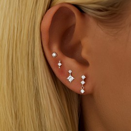 SAINT RAPHAËL Sterling Silver Stud Earrings Set for Women, 925 Sterling Silver Crystal Studs, Earring Sets for Multiple Piercings, Hypoallergenic, Waterproof (Silver)