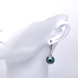 Vintage Drop Leverback Hoops Simulated Pearl Earrings for Women, Dark Green Nacre