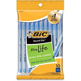 BIC Round Stic Ball Pens, Medium Point, Blue, 10-Count