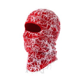Michear Winter Beanie Hat Men Warm Fuzzy Knitted Balaclava Distressed Full Face Ski Mask Windproof Knitted Fuzzy Balaclava Ski Balaclava (Red-White)