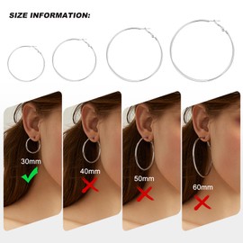 PICKBEAU Silver Dangle Hoop Earrings for Women, 14K White Gold Plated Stainless Steel Earrings Drop Hypoallergenic Hoops Earrings(30mm)