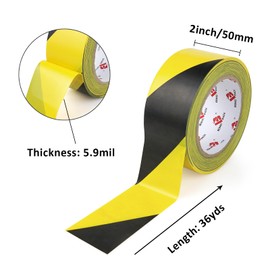 BOMEI PACK Floor Marking Tape 2 Inch x 108FT Black & Yellow Warning Safety Stripe Tape for Floor Marking, Warterproof Caution Tape Ideal for Marking Hazardous Areas, Equipment