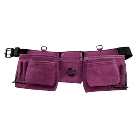 Graintex 11 Pocket Professional Suede Leather Tool Belt, Tool Bag Purple Color, 2” Leather/Webbing Belt, 2 Hammer Holders for Construction, Carpenter, Roofing, Drywallers, DIYers