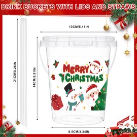Shinymoon 20 Pcs Christmas Plastic Buckets Bulk Merry Christmas Cups with Lids and Straws 34 oz Xmas Beverage Travel Mugs Reusable Plastic Cups for Wine, Hot and Cold Drinks Xmas Party Supplies