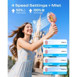 Otlonpe Handheld Misting Fan Portable, 4000mAh Rechargeable Battery Powered, Small Personal Mister Fan with Water Spray Cooling, 4 Speed Wind, LED Display, Hand Held Mist Fans for Travel Outdoor Beach