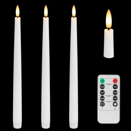 AFINETH Flameless Taper Candles with 3D Wick, 11.4" Real Wax LED Candles with Remote and Timer, 3 Pack Flickering Candlesticks Battery Operated (White)