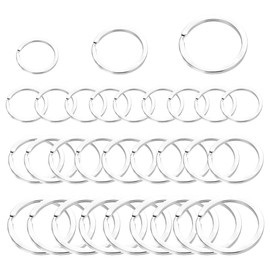 JUSTTOP 30PCS Metal Key Rings, 0.8"/1"/1.2" Split Thick Round Flat Car Home Key Chain Dog Tag Rings (Silver)