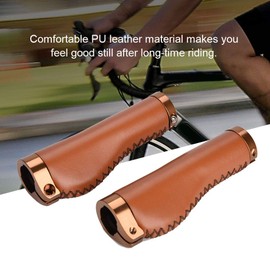 DEWIN Leather Bike Handle Grips, 1 Pair Retro Bicycle Grips PU Leather Mountain Bike Folding Bicycle Cycling Lockable Handle Grips (Brown)