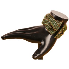 NEW! Touchstone Indian Bollywood Desire Beautiful Beaten Brass Glass Pipe Beads Wrist Decorative Designer Jewelry Cuff Bracelet In Antique Gold Tone For Women