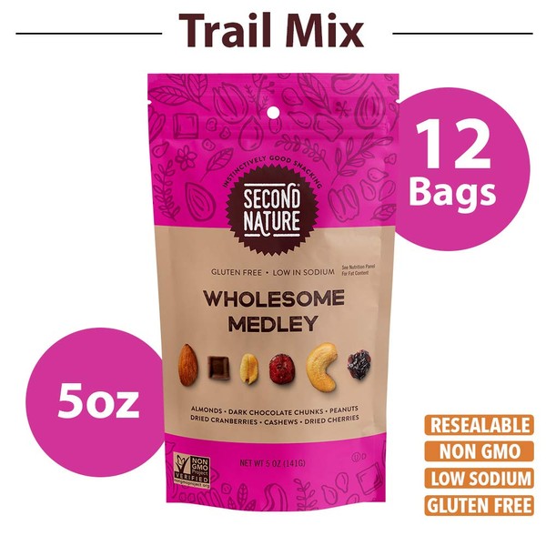 Second Nature Wholesome Medley Trail Mix - Healthy Nuts Snack Blend, Gluten Free - 5 oz Bag (Pack of 12)