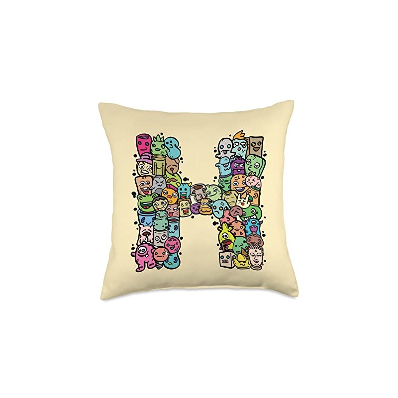 Letter H Monsters Alphabet Name Initial Cute Monogrammed Throw Pillow