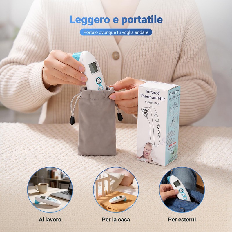 BESTEK Termometro Febbre Doppia Modalità (Frontale/Auricolare),Termometro Neonato per Oggetti, Termometro