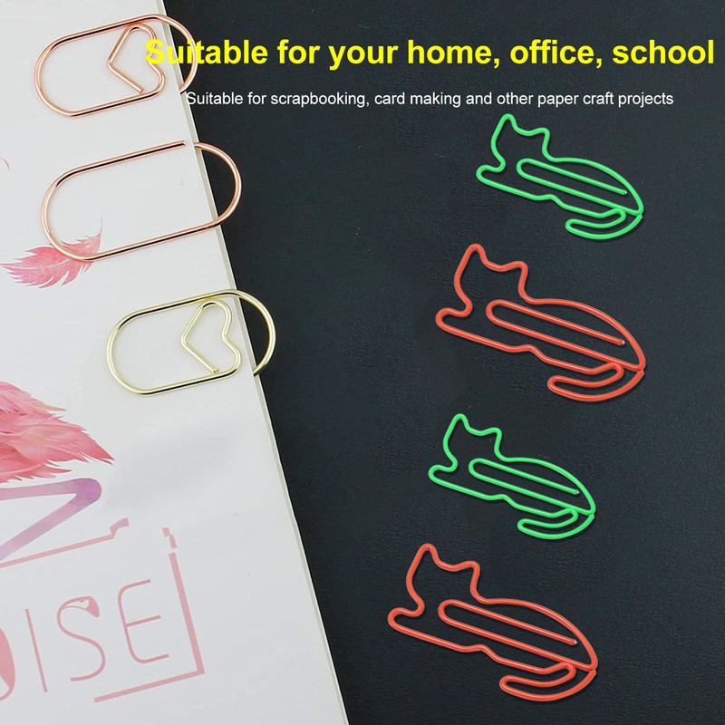 100pcs Cat Shape Paper Clips Plating Process Increased Slip Resistance