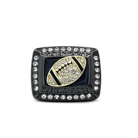 FANTASYJOCKS Fantasy Football Championship Ring The Game Ball Blackout Glass Stones Black Gold FFL Champion Trophy Award Prize Sports Winner Size 11