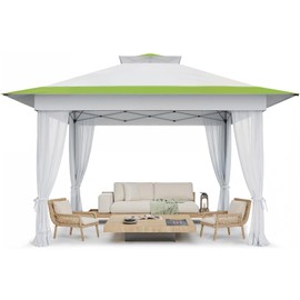Amada 13x13 Pop Up Gazebo, One Push Outoor Canopy Tent with Wheeled Cover Bag, Pop Up Canopy with Netting for Patio, Party, Backyard,3-Speed Adjustable, Green