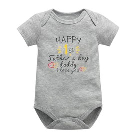 Happy Father’s Day Rompers Outfit for Newborn Infant Baby 1st Father’s Day Bodysuit Boys Girls Short Sleeve One-piece Jumpsuit (6-9 Months, Daddy I Love You-Gray)