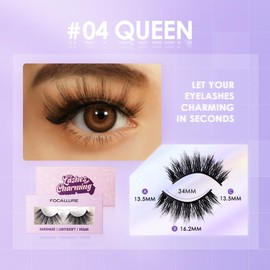 FOCALLURE Lashes Charming False Eyelash, Faux Mink Lashes, Extension Look Cat Eye Natural Lashes, Easy To Apply, Reusable, Cruelty-Free, Contact Lens Friendly, 1 Pair, #04 QUEEN