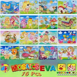 ZDNT Pack of 16 Mosaic Plug-in Game for Children, Sticky Mosaics Craft Set, Stickers for Children, Mosaic Craft Set, Children, DIY Painting, Learning Toy for Painting, Crafts, Training