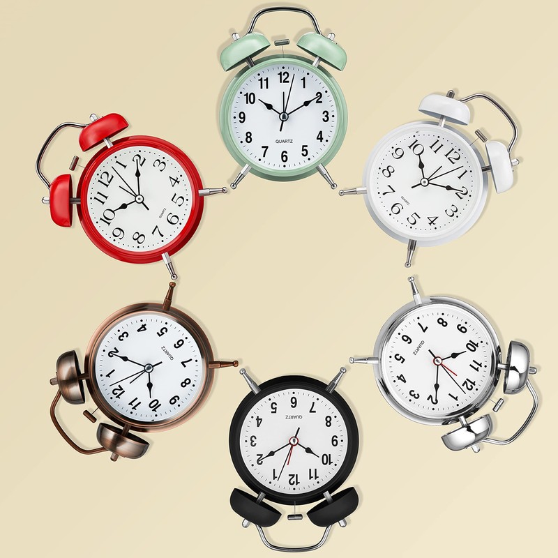 Bernhard Products Analog Alarm Clock 4" Twin Bell Vintage Red