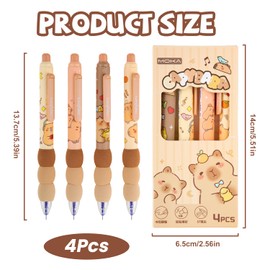 Erasable Gel Pens 4Pcs Lovely Capybara Gel Pen with Soft Rubber Grip Retractable Pens 0.5mm Fine Point Blue Ink Pens Kawaii Smooth Writing Pens (Style B)