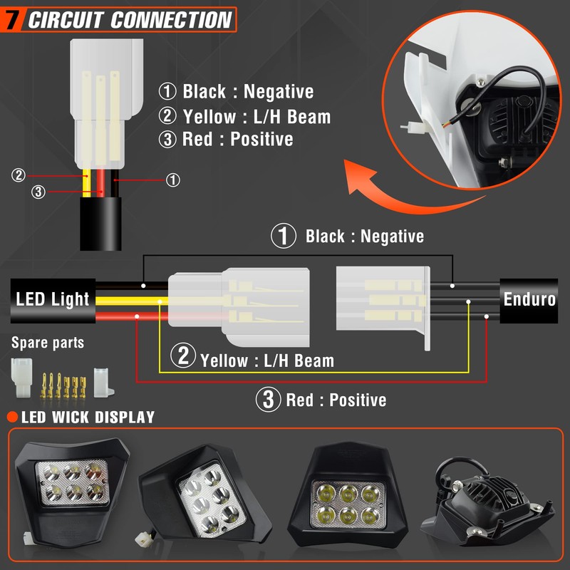 fewfuss Dirt Bike Led Headlight, Motorcycle Enduro Headlight Kit for
