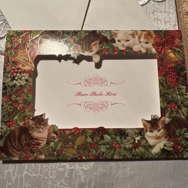 Vtg UNUSED Christmas Card Victorian Cat Kittens Insert Photo W/Env
