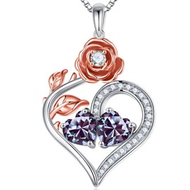 Iefil Anniversary Wife Gifts - Gifts for Wife, Rose Heart Birthstone Necklace, June Birthstone Necklace, Alexandrite Jewelry