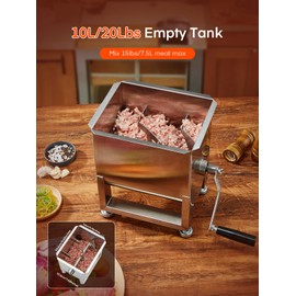 Meat Mixer, 20LBS/10L Capacity Tank 304 Stainless Steel Manual Meat Mixer, Meat Mixer for Sausage with Stainless Steel Lid ＆ Deachable Handle, Mix Up to 15LBS/7.5L