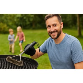 Stainless Steel BBQ Grill Brush - Wire Brush with Steel Bristles & Non-Slip Plastic Handle - Perfect Cleaning for Gas Grill, Charcoal Grill, Smoker & Electric Grill - Durable & Efficient