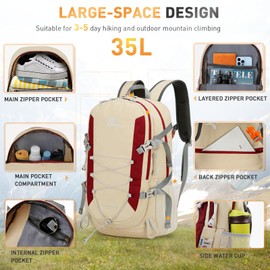 Geila Rucksack 35L Hiking Backpack，Mountaineering Backpack with Rain Cover for Travelling Outdoors Camping Mountaineering Hiking Cycling Climbing(35L-Khaki)