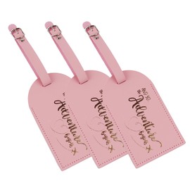 Luggage Tags Labels Leather for Travel Suitcase 3 Pack (Pink)