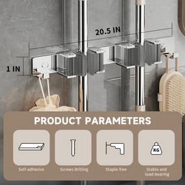 BADAO 2PCS Stainless Steel Broom and Mop Organizer Wall Hanging,Mop Holder Wall Mount with Hook Broom Organizer Wall Mount Suitable for Kitchens,Bathrooms Broom Mop Hanger Wall Decor(Silver)