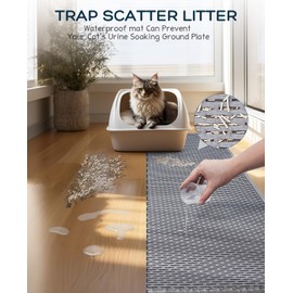 BurgeonNest 45"x 32" Cat Litter Mat, Velcro design, Washable Extra Large XL Kitty Litter Trapping Mat, Smooth and Comfortable Material Litter Box Mat, Fewer creases