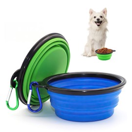 Tazones Pluggable para Mascota Portatiles con Capacidad De 12 Oz/ 350 ml, Azul Y Verde