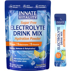 Innate Vitality Electrolytes Powder Packets, No Sugar, 5 Keto Electrolytes & Vitamins, Hydration Powder Packets, Easy to Dissolve, Natural Pineapple Pear Flavor, 16 Stickpacks
