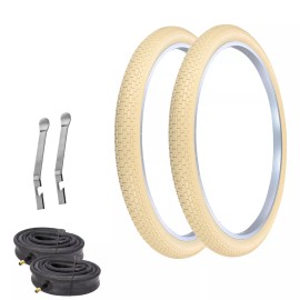 PRO+ TIRES 26 x 2.125 Cream G-5009 W/ HEAVYDUTY TUBES & TIRE LEVERS