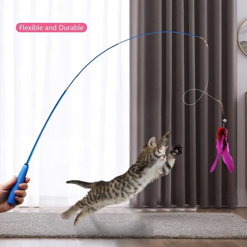 12PCS Interactive Kitten Toys, Retractable Indoor Cat Wand Toys with