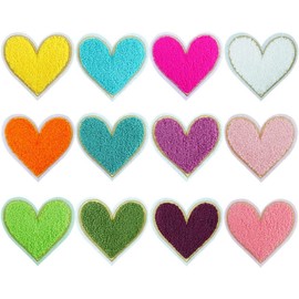 12 PCS Golden Edges Lightning Iron On Patch Bolt Patch Chenille Embroidery Patche Sew On Patch for DIY Hats Bags Clothes (Love Heart)