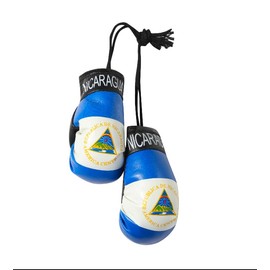 Nicaragua Flag Boxing Gloves – Hanging Rearview Mirror Car Accessories | Nicaraguan Pride Auto Interior Decoration (1 Pair)