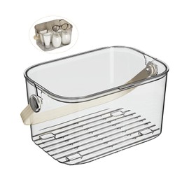 Balakaka Basic Storage Basket, Bathroom Organiser, 8 L, Plastic Storage Basket with Handle, Transparent Lid and Drainage Hole, Plastic Bathroom Basket for Shower and Care Accessories