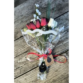 The Original Wooden Rose The Original Wooden Rose, Red with Black Tips and White Wooden Rose Bouquet (2 Dozen)