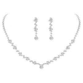 XFSRG 2 Stück Damenschmuck, Ohrringe, Halskette, Strass, glitzernd, modisch und elegant, Hochzeitsschmuck, für Bankette, Partys, Metall