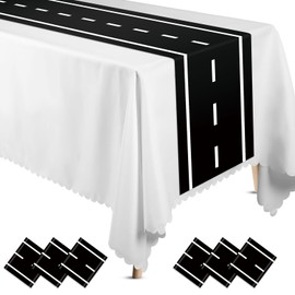 Preboun Plastic Table Runner 14 x 108 Inches Flag Tablecloth Road Table Runner for Anniversary Wedding Birthday Party Decor Indoor Outdoor Events(Race Road, 6 Pcs)