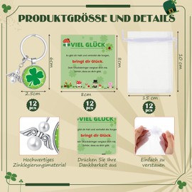 Kasyat Set of 12 Lucky Gifts Includes 12 Lucky Charm Keyrings, 12 Angel Keyrings, 12 Greeting Cards and 12 White Organza Bags with Drawstring, Green, white