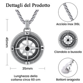 FANCIBAND Graduation Gift for Men Boys 316L Stainless Steel Necklace with Compass Graduation Jewellery Gift for Graduation Son Boyfriend Girlfriend Teacher Doctor, Stainless Steel Stone, No Gemstone