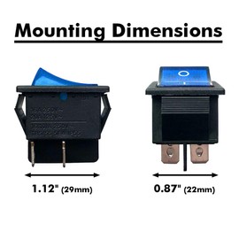 MGI SpeedWare 12vDC Neon Lighted Mini Automotive Rocker Switches On-Off DPST 5 Pack (Blue)