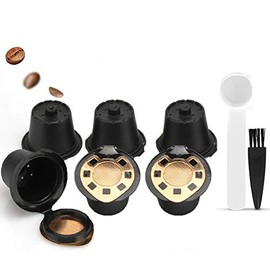 Refillable Coffee Capsule Reusable Pod Stainless Steel Coffee Filter for NESPRESSO +Spoon+Brush (6, Gold)