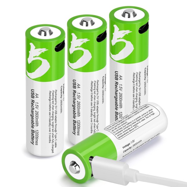 TEMIBATT AA Batteries Rechargeable, USB Rechargeable AA Batteries 4 Pack,1.5V